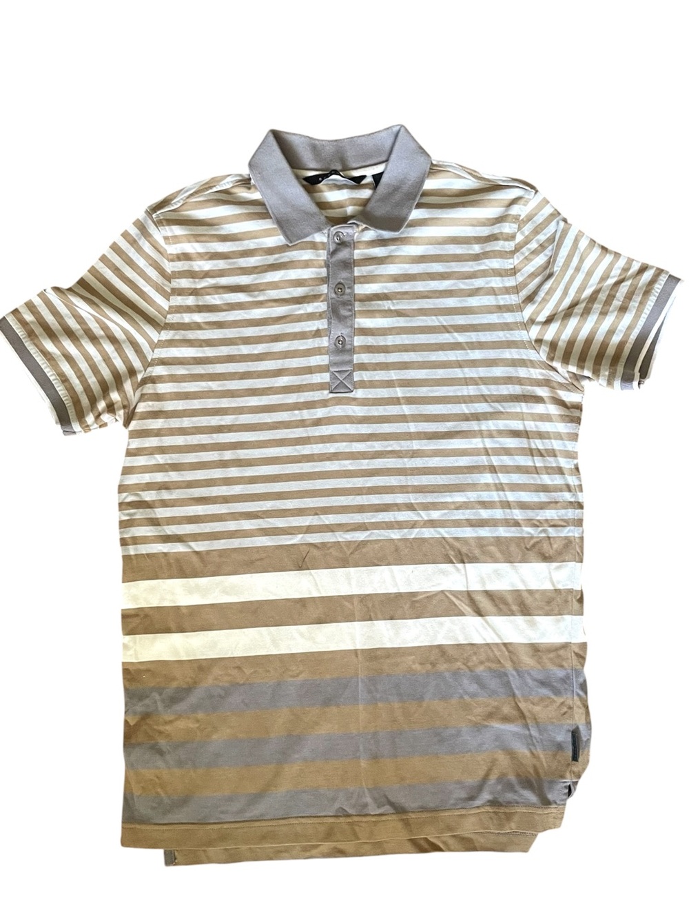 Sean John Horizontal Striped Polo in Beige, Gray and White